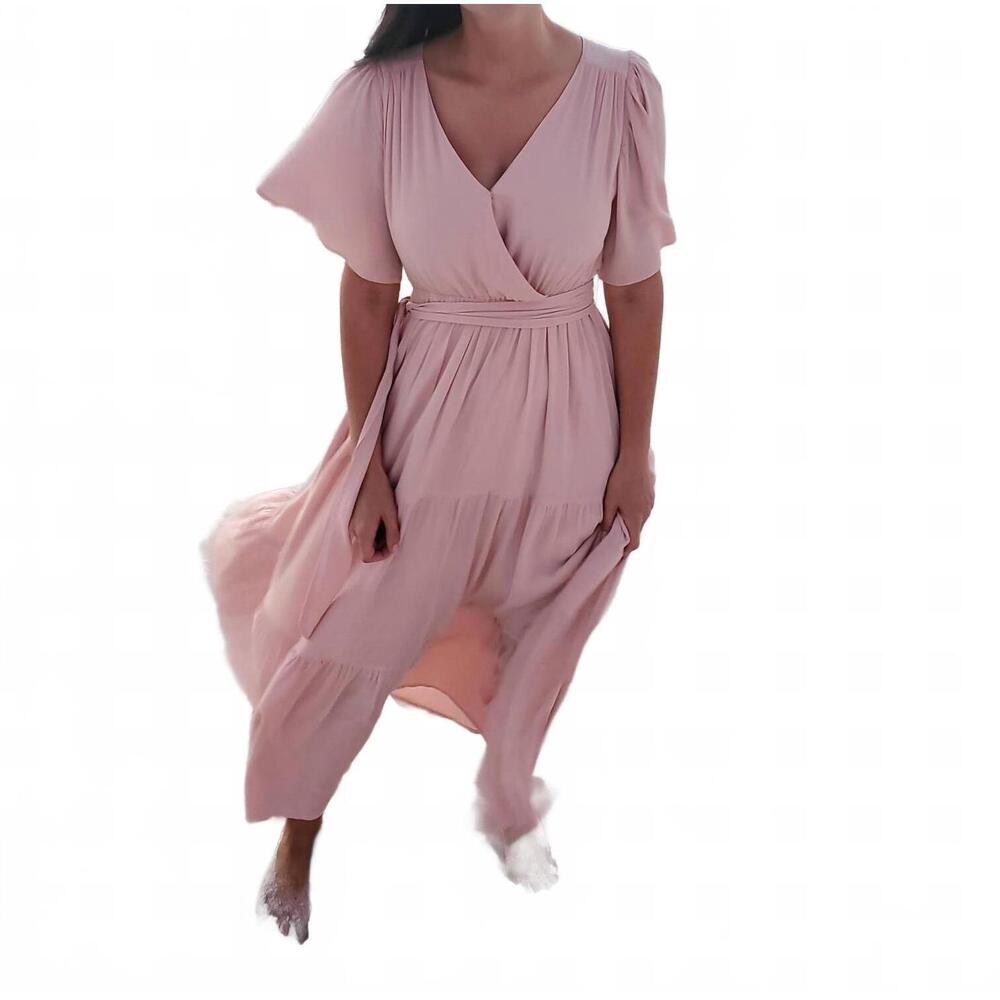 NEW BLUIVY flowy wrap tiered maxi dress in rose pink